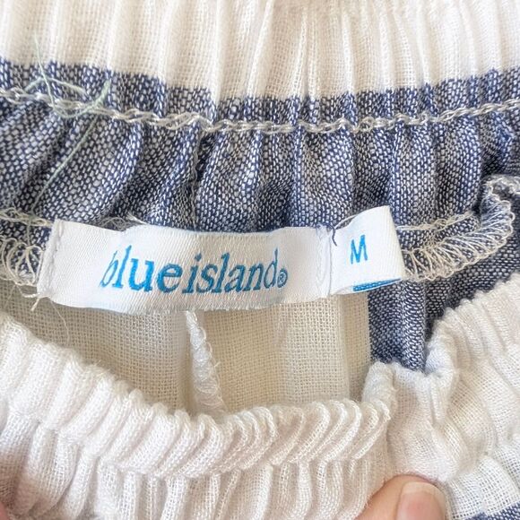 Blue Island Blue White Linen Blend Pull On Shorts Size Medium Nautical Coastal - Picture 4 of 5